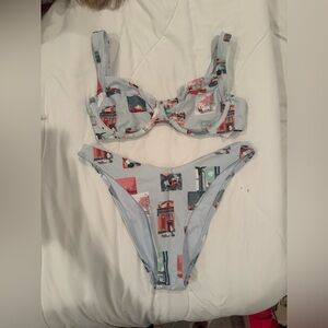 NWOT Abercrombie & Fitch Blue and Red Patterned Bikini